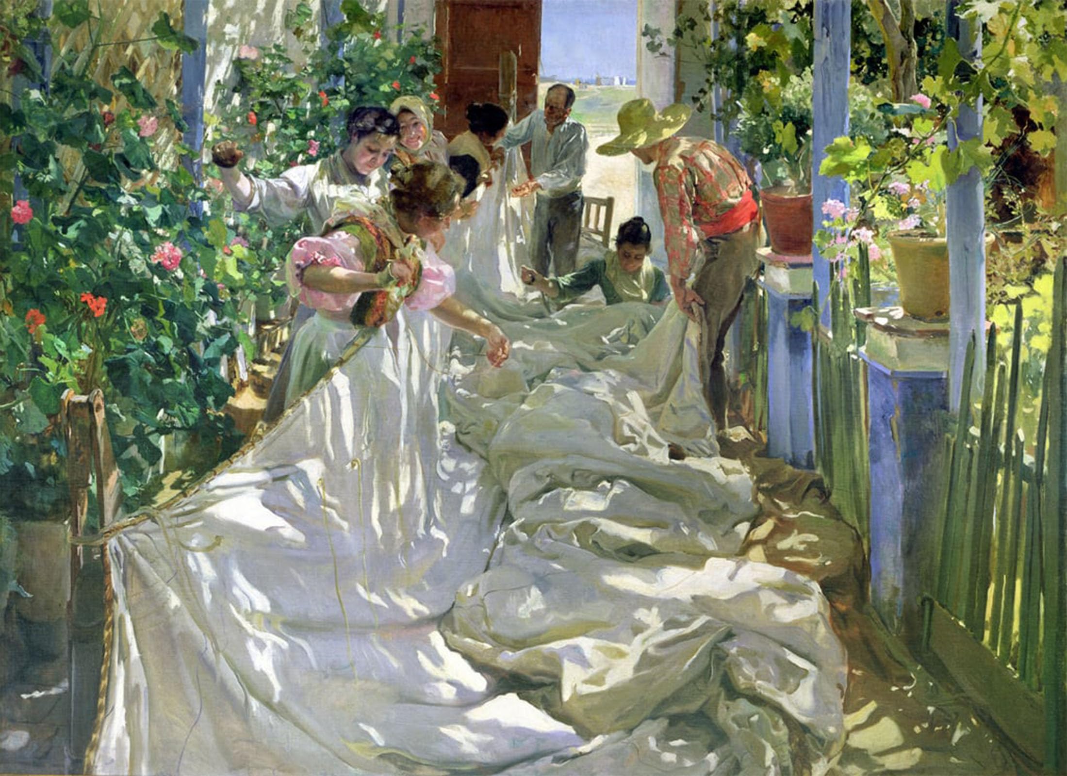 SERENDIPITP Abstract Painting Mural Print Picture Wall Decor Painting Mending the Sail by Joaquín Sorolla Vintage Wall Artwork for Home Decor 60x90cm