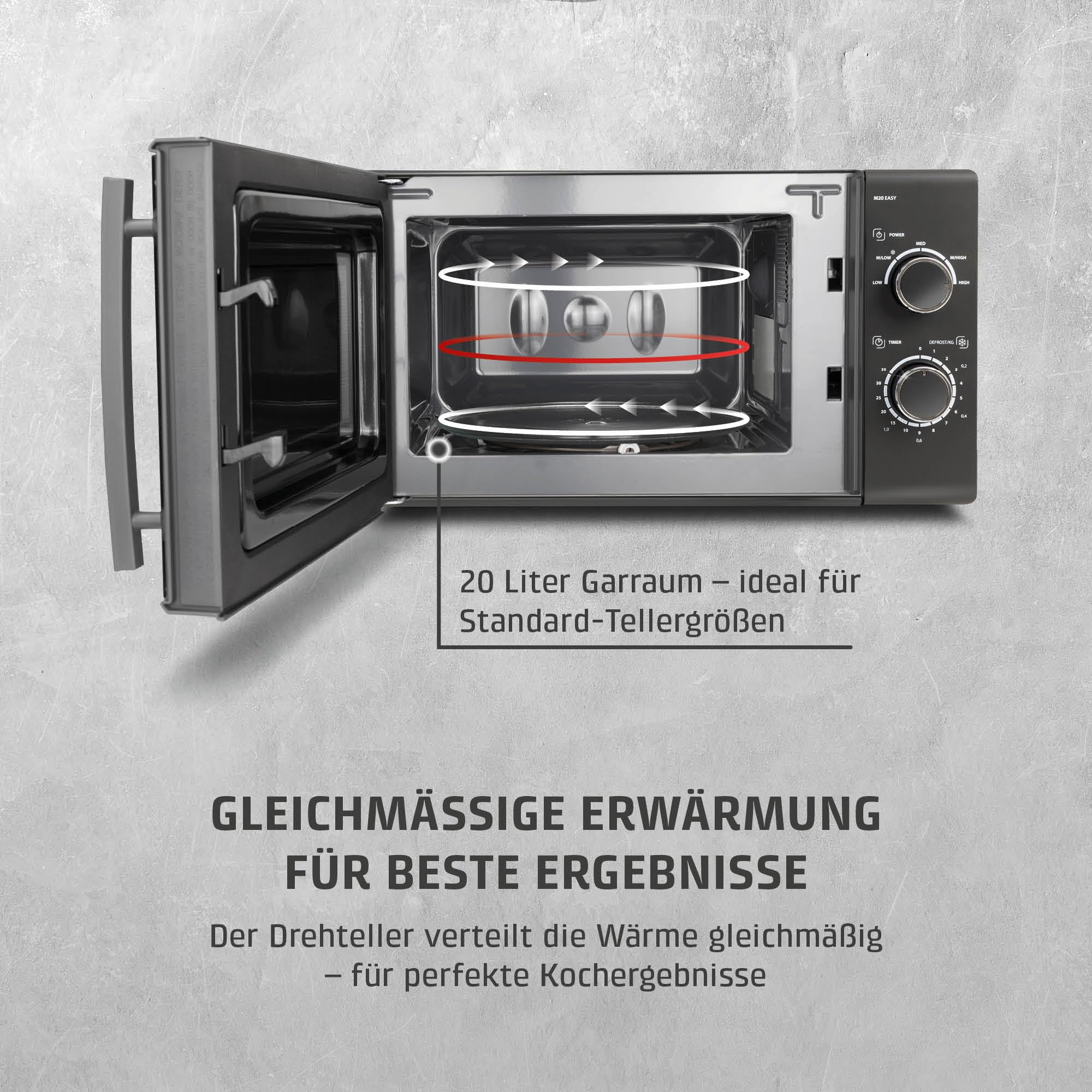 CASO M 20 EASY, Mikrowelle, 20L, 700 Watt, Drehteller Ø 25,5cm | 2 Auftauprogramme, anthrazit, Schwarz, Testsieger: Haus & Garten Test