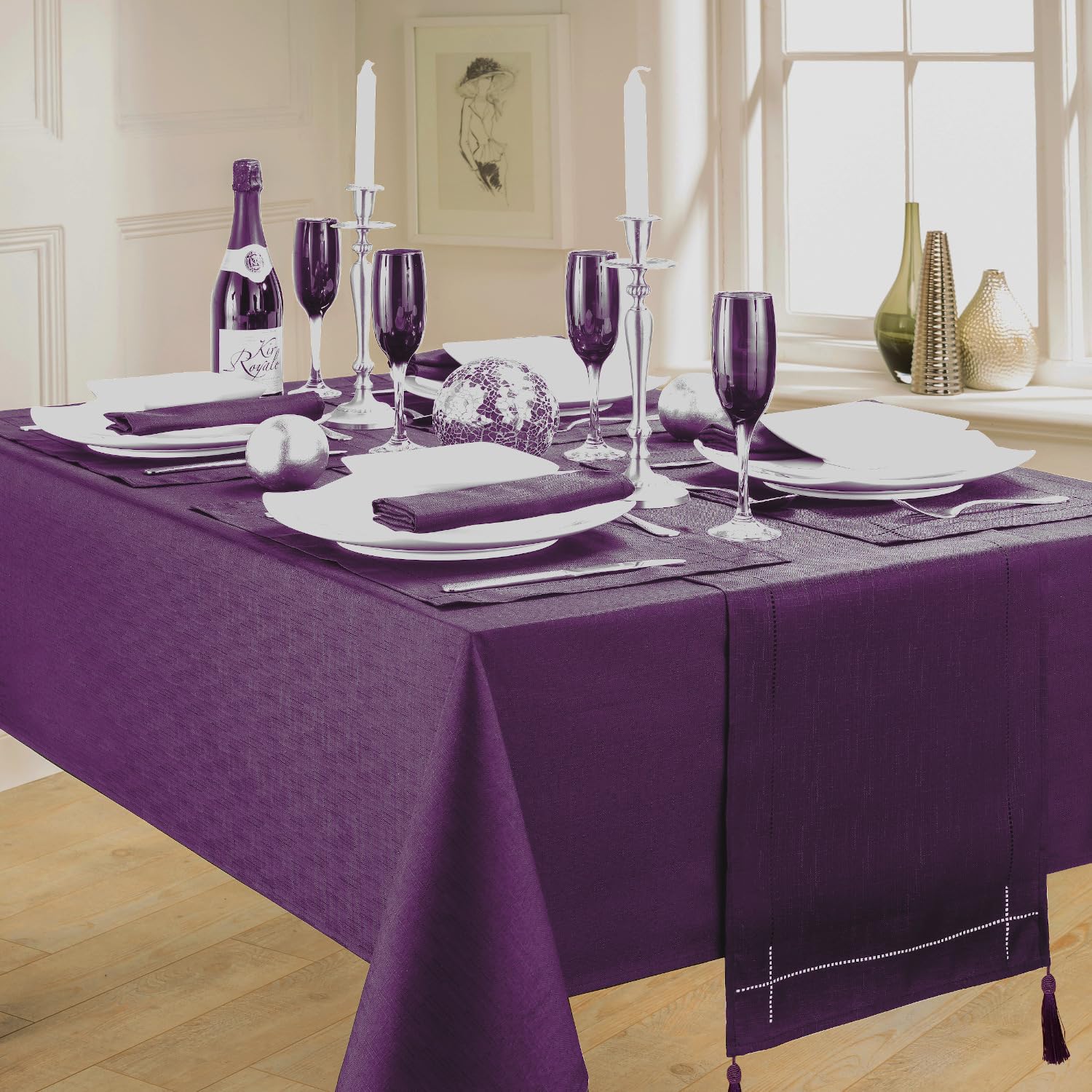 Linen Look Purple Tablecloth Range, Aubergine Plum (52" x 70" Oblong Tablecloth)