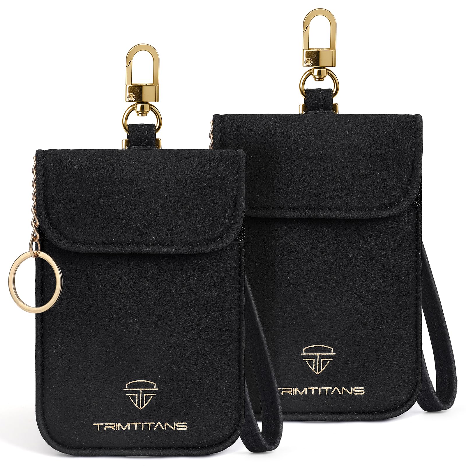 Faraday Pouch for Car Keys (2 Pack), Suede Leather Faraday Bag for Key Fob with Wristband, Car RFID Signal Blocking Holder, Anti-Theft Key Fob Protector Case (Medium Size)