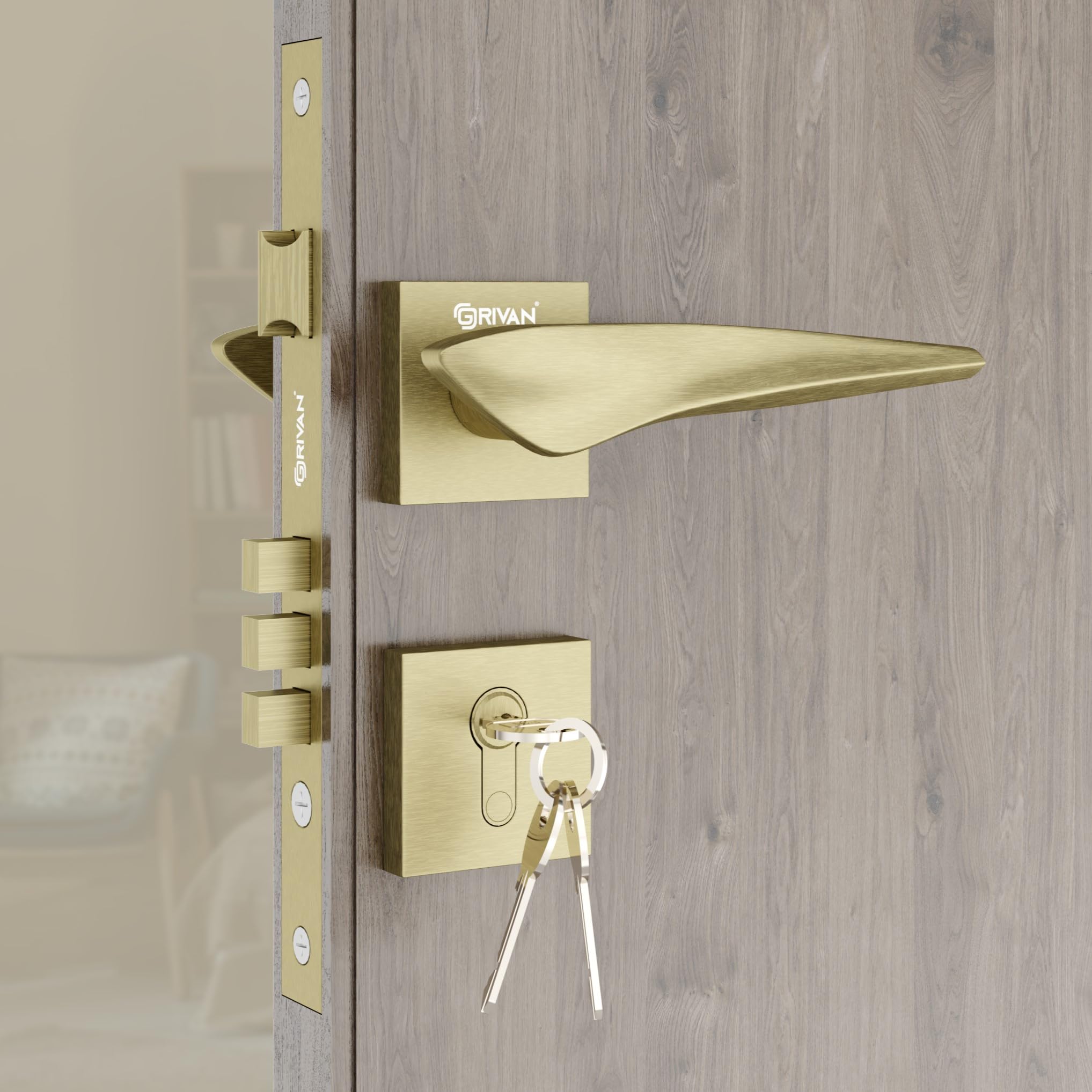 GRIVAN Premium Heavy Duty Door Locks for Main Door, Mortise Door Lock Set with 3 Brass Keys, Bedroom Door Lock, Handle Lock for Home/Office/Hotel (Gold Finish) | 2 Years Warranty — Amazon image 13