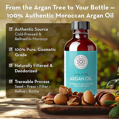 Miniatura 2 de Pure Body Naturals aceite de argan orgánico para la piel, la cara, el cabello y las uñas, 4 fl. oz.