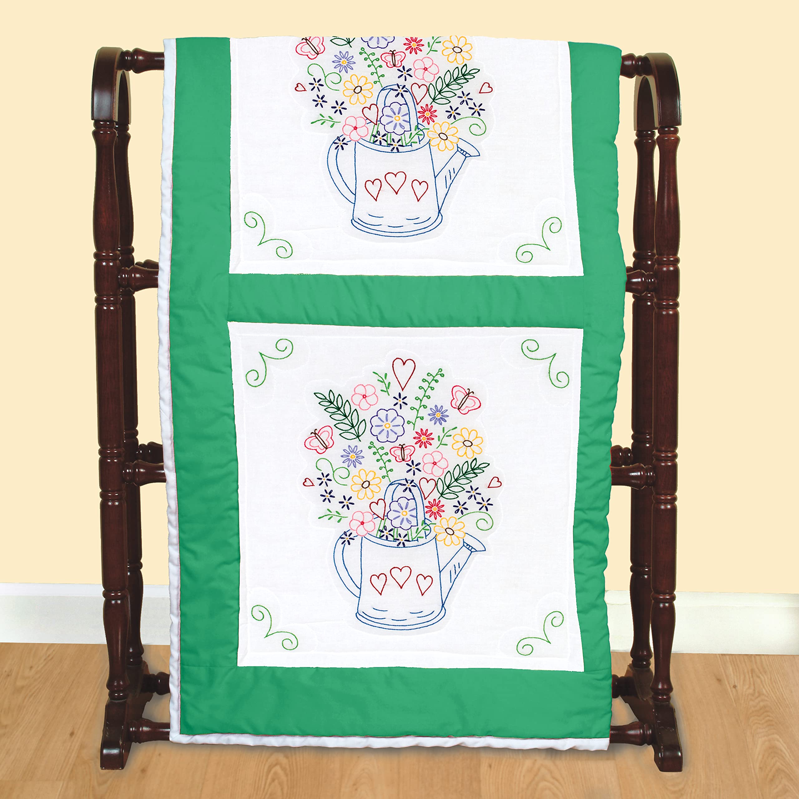 Jack Dempsey Quilt Block - 'Watering Can' Design, 18" X 18", Pre-Stamped, White - View #8