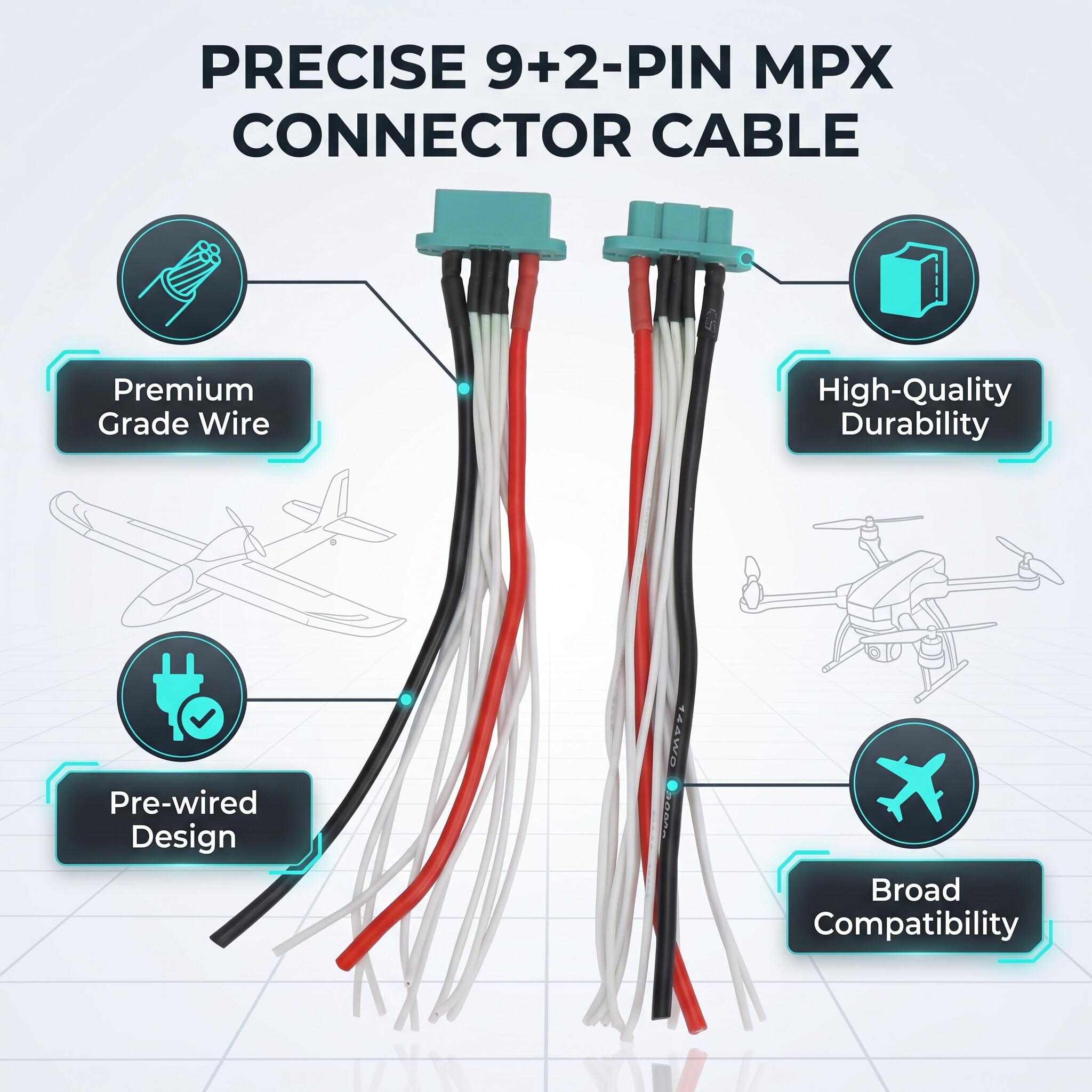 Câble de Connecteur MPX Vert 9 + 2 Fiches, Matériau en Cuivre Plastique Caoutchouc de Haute qualité, Fils Solides et Durables Pré-installés pour Une Utilisation Facile, avec Une