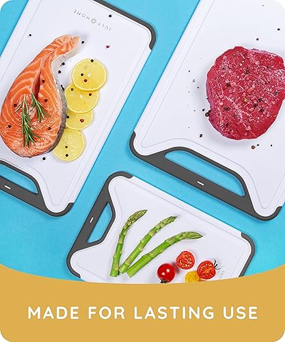 Vista 39 de Juego de 3 tablas de cortar de plástico para cocina, tablas de cortar aptas para lavavajillas con ranuras para jugos para carne, verduras, mango