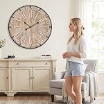 EMAX HOME 30 Inch Extra Large Wall Clock - Farmhouse Rustic Wood & Metal Design Silent Non-Ticking Battery Operated Decorative Oversized Clock for Living Room, Kitchen, Office & Bedroom