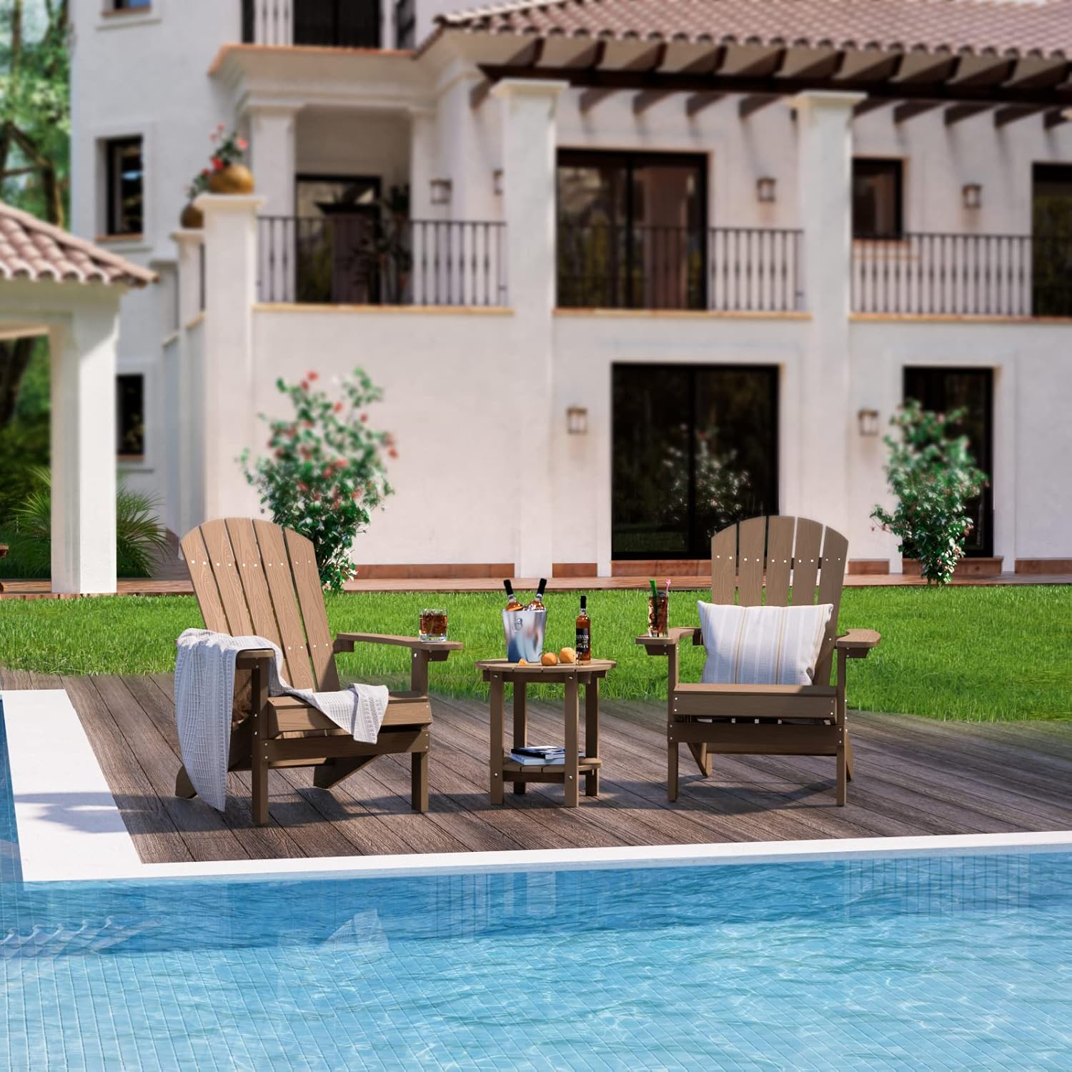 YEFU Adirondack Side Table, 18" Double Outdoor Side Table, Poly Lumber end Table, Weather Resistant for Indoor, Patio, Pool, Porch, Backyard-Teak