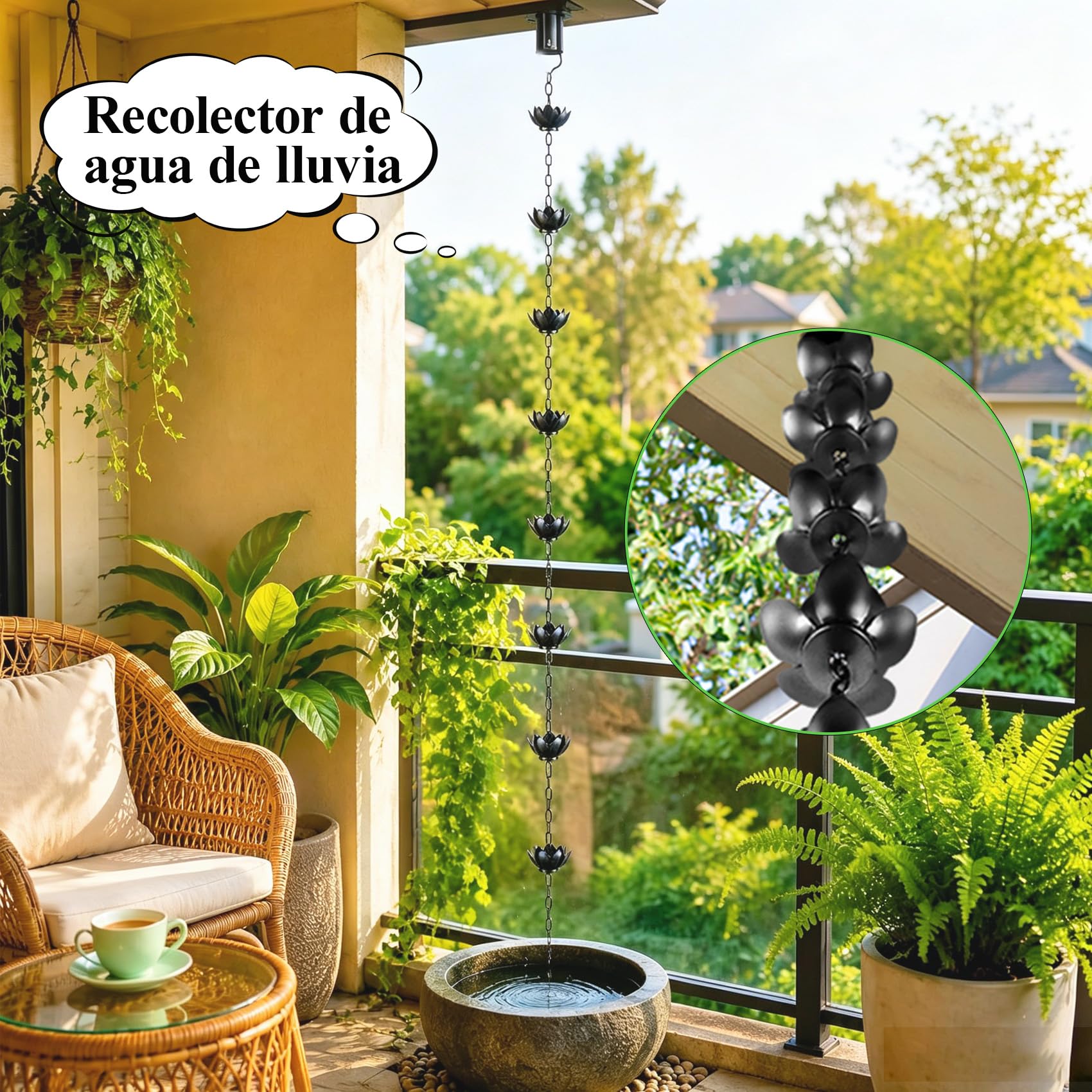 Cadena de Lluvia de Loto Robusta, Protege contra Salpicaduras y Erosión, Material Anticorrosivo, Montaje Rápido, Accesorio Práctico y Decorativo para Canalones de Viviendas