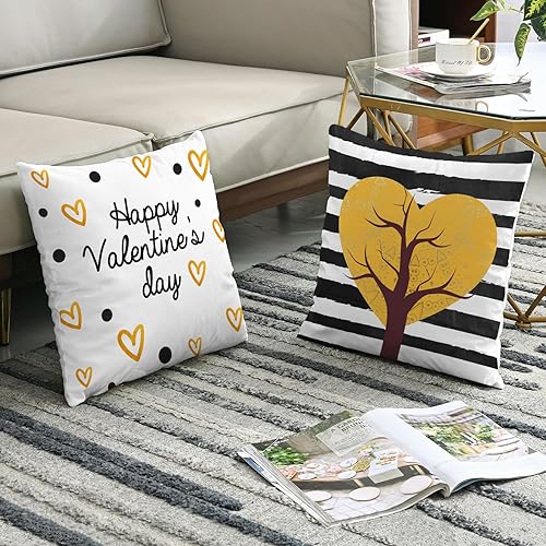 Miniatura 3 de Juego de 4 fundas de almohada para el Día de San Valentín con diseño de árbol de corazón a rayas, geometría clásica, moderna, festividad, terciopelo