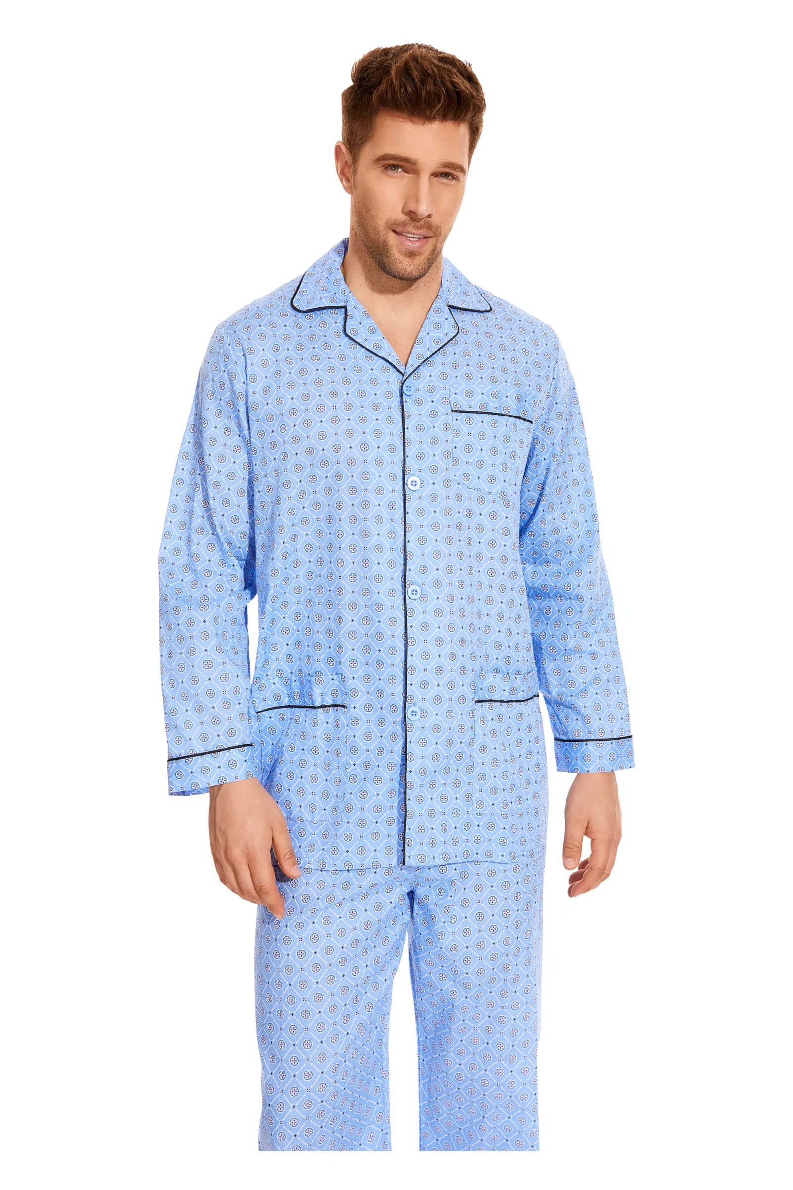 Amaxer Pyjama à Manches Longues en Coton pour Hommes
