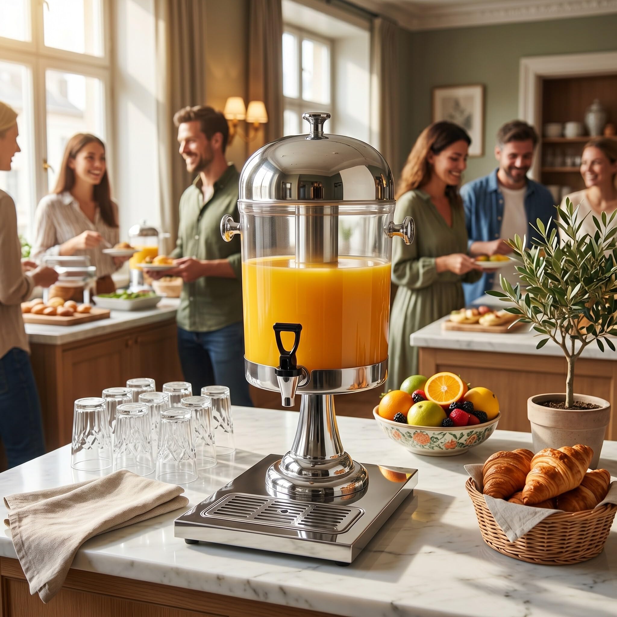 Haofy Distributore Bevande Caldo Freddo Non Elettrico, Macchina Succhi Frutta in Acciaio Inossidabile 8 Litri con Colonna Ghiaccio Separata, per Bar Ristorante Casa