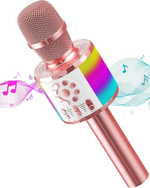 Karaoke Mikrofon Kinder, Drahtloses Bluetooth Mikrofon mit LED