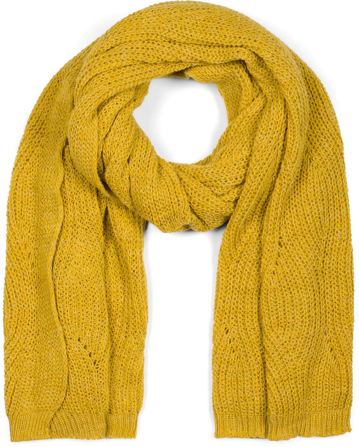 Stylebreaker Women's Curry Unisex Knitted Scarf With Wave Pattern, Plain Winter Knitted Scarf Plain, Loose Knitted, Hole Pattern 01018163, Colour: