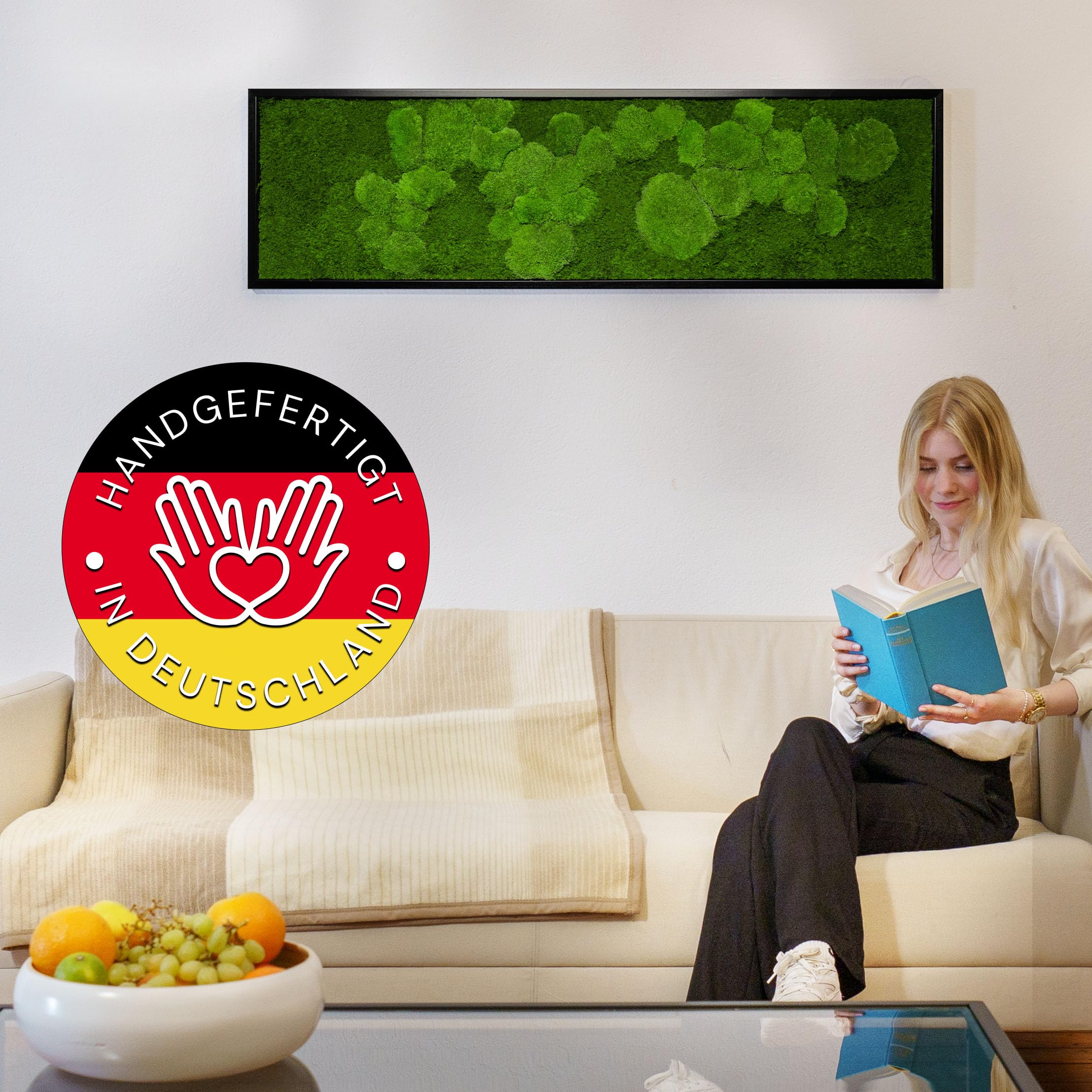 Moosbild DIY versch. Größen (Fifty Fifty Design, Holzrahmen: schwarz, 55 x 55 cm)
