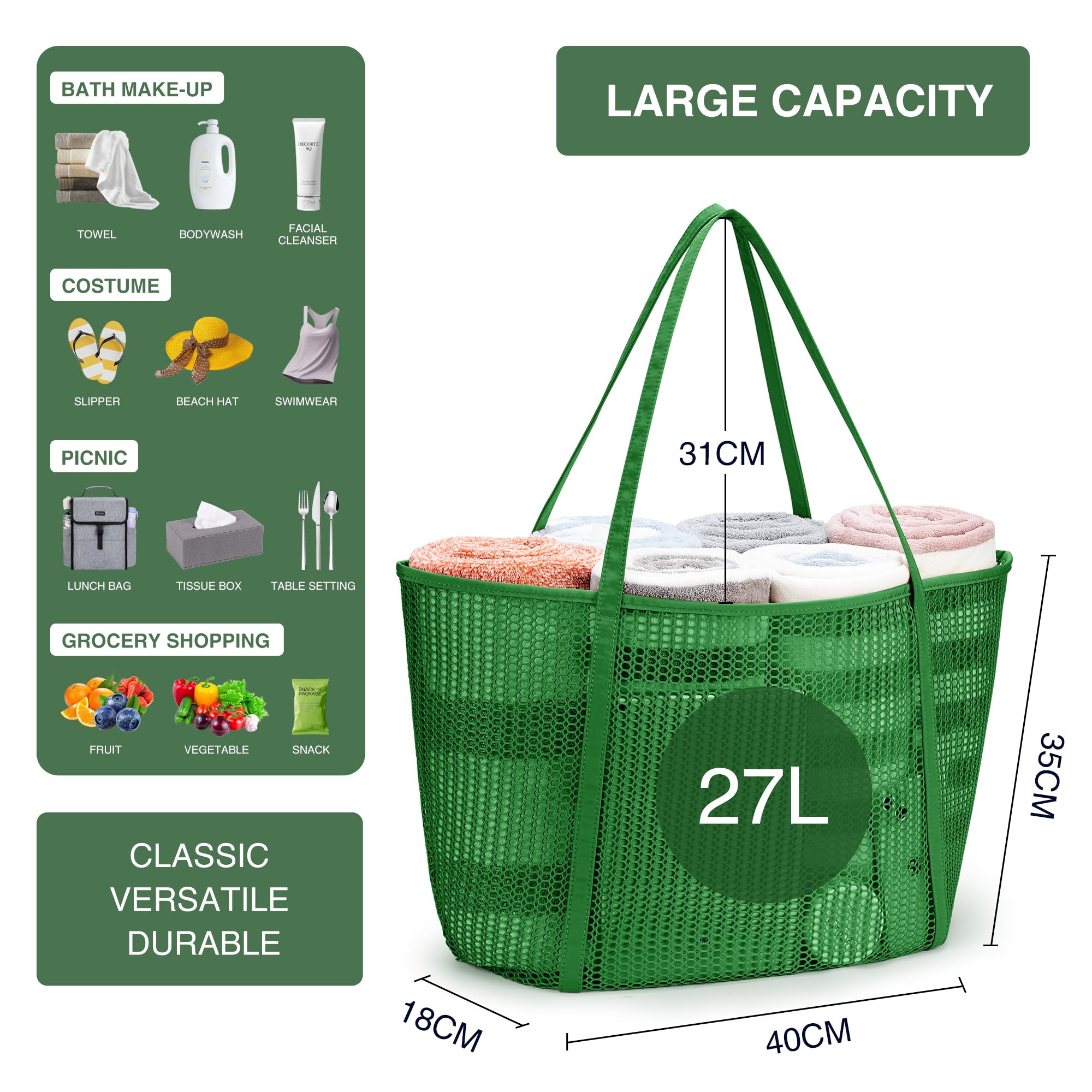 KALIDI FANCY FOREST Foldable Mesh Beach Bag with Zip - Image 3