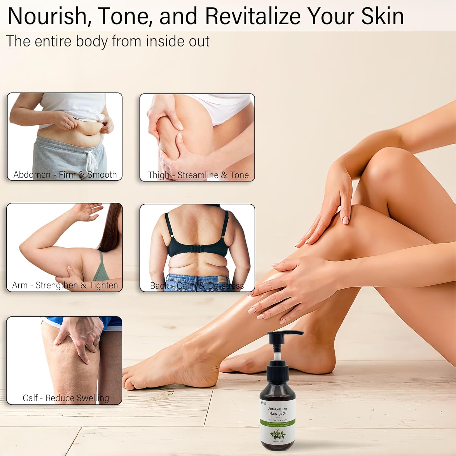 3.4 fl oz Anti-Cellulite Massage Oil with 7 Pure Natural Essential Oils for Body Massage Therapy, SPA, Tightening Skin and Reducing Stretch Marks(Neroli Scent) - Image 6