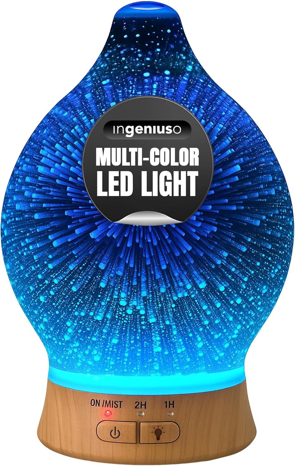 Aromatherapy Essential Oil Diffuser for Therapeutic Oils, w/ 3D Glass Vase | Cool Mist Difusor for Bedroom | LED Color Light Display & Auto Shut-Off | Humidifier, Fragrance Machine for Home & Dorm Use