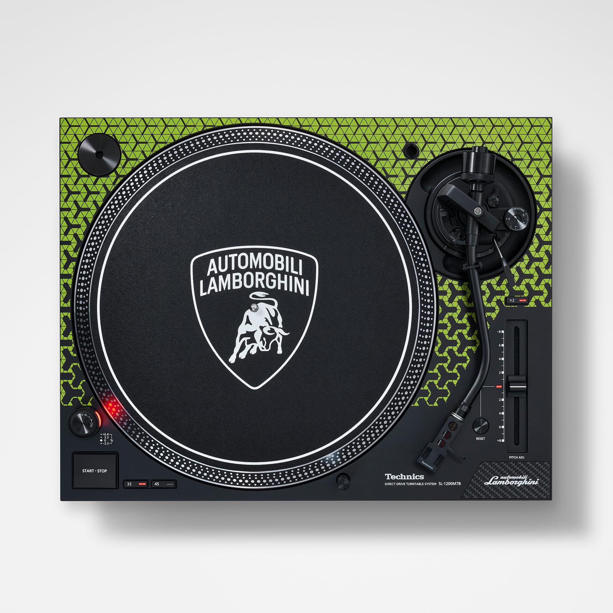 Technics SL-1200M7PEG, Giradischi a Trazione Diretta Edizione Lamborghini, Motore Coreless, Lettore di Vinile a 3 Velocità, Illuminatore Stilo, Verde