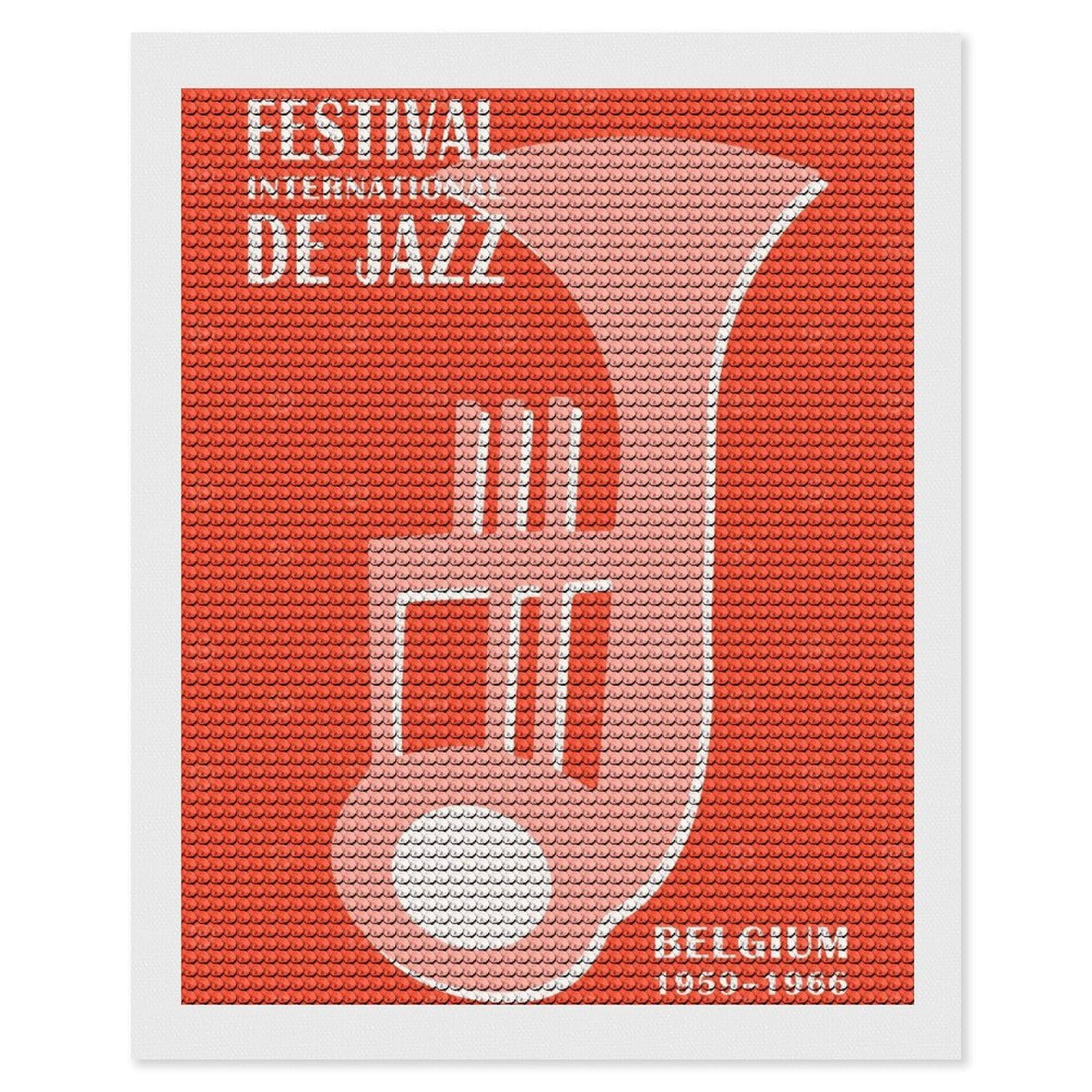 Junmoney Festival De Jazz Belgium Diamond Painting Set 16"x20", Modern Decor, for Beginners, Printed Canvas, Thoughtful Handmade Gift, with Tool Kit