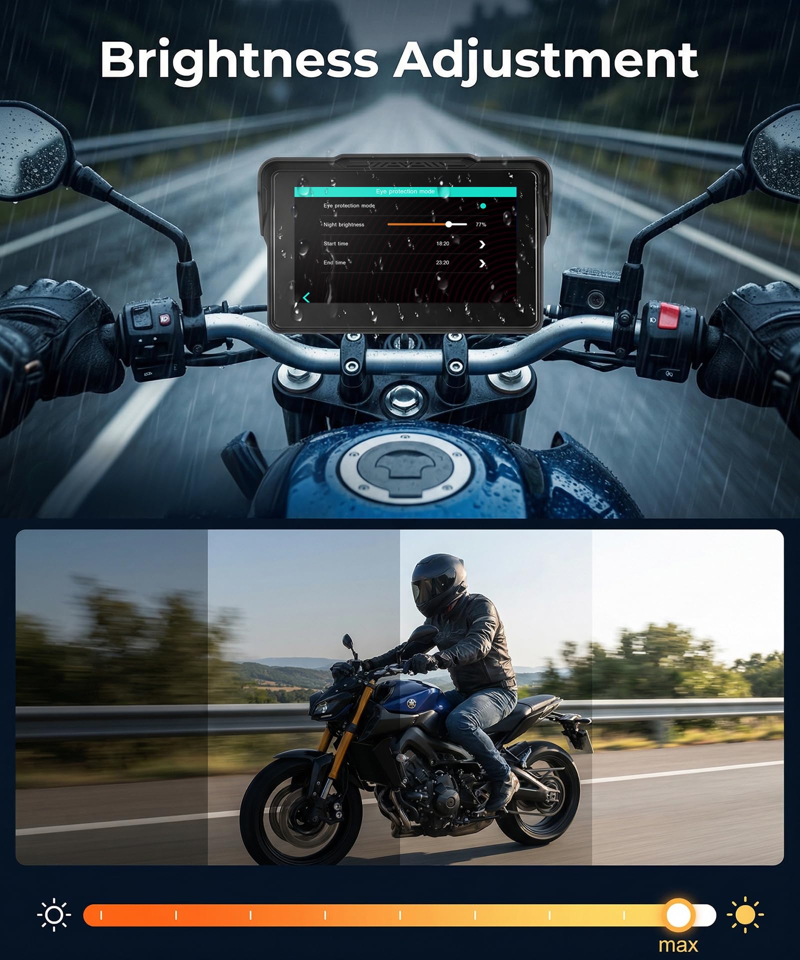 Rimoody Wireless Carplay Display Motociclo Android Auto, 7 Pollici Touchscreen Car play Autoradio Portatile per Motorbike, CarPlay Monitor per Moto Bluetooth/IP68 Impermeabile/Controllo Vocale/Navi