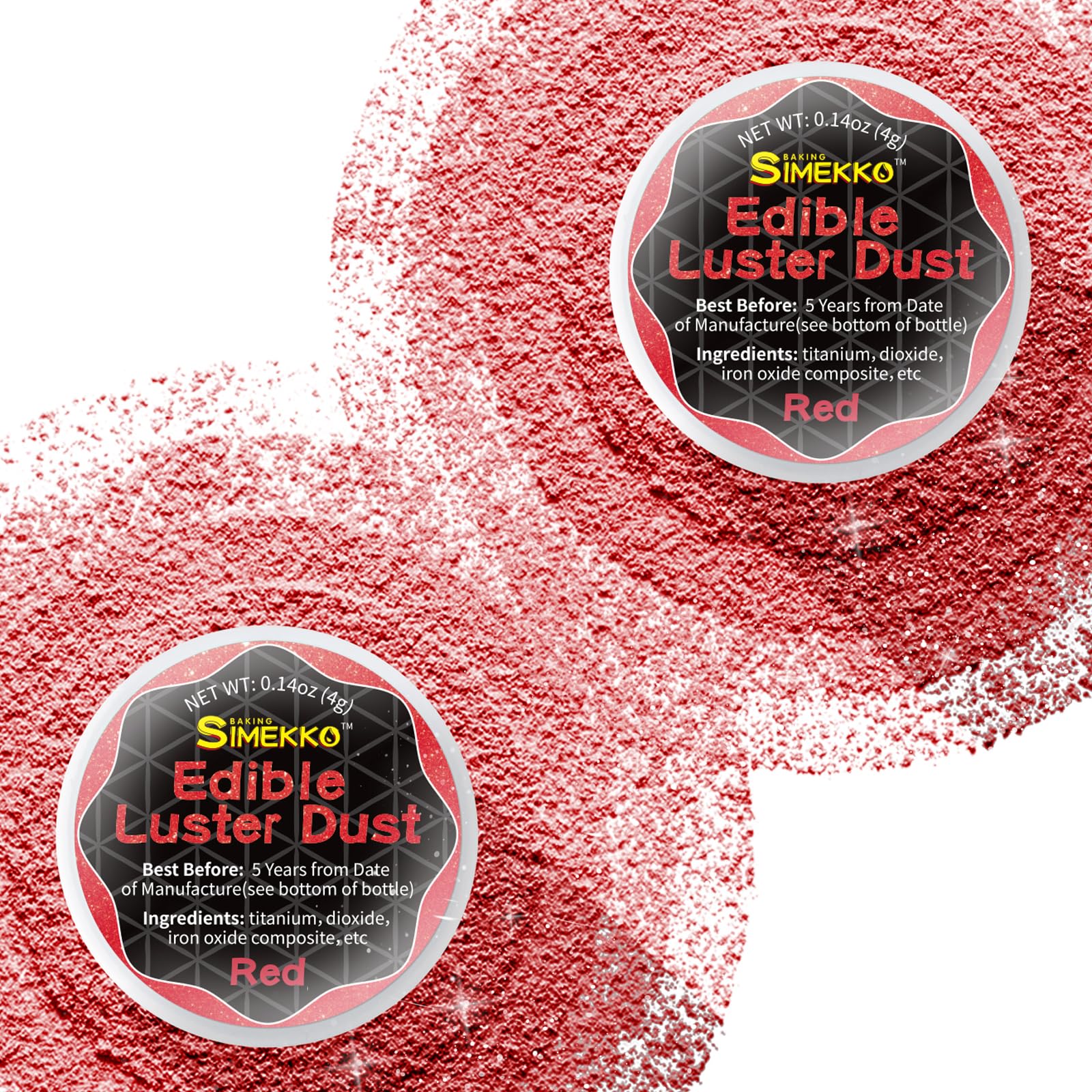 Red Edible Glitter Dust for Drinks: SIMEKKO Luster Dust Edible Suit for Wine,Cocktails, Champagne, Drinks & Beverages. Luster Dust Edible Set for Baking Cake Decoration(2bottles, 4gram each bottle)