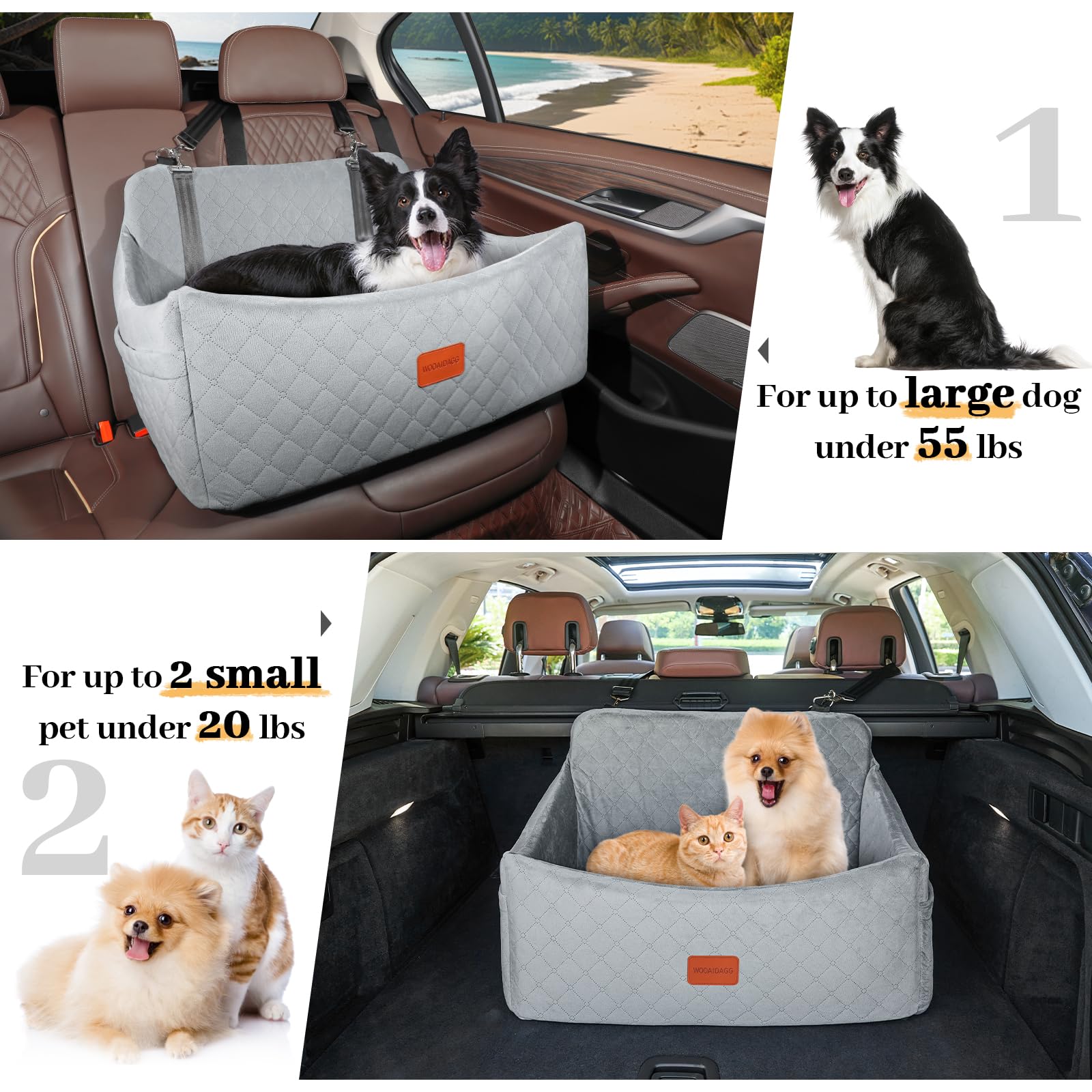 Siège Auto Chien Avec Mousse Mémoire De Forme - Pour Chien Moyen/grand Jusqu'à 55 Kg, Lavable - 10