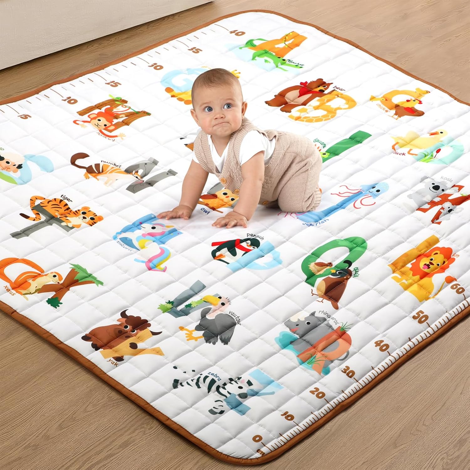 Percozzi Animal Baby Play Mat, ABC Alphabet, Words and Shapes Educational Learning & Fun, 50" X 50" Baby Playpen Mat, Animal Toddler Play Mat, Crawling Mat for Babies, Foldable Baby Play Gym Mat