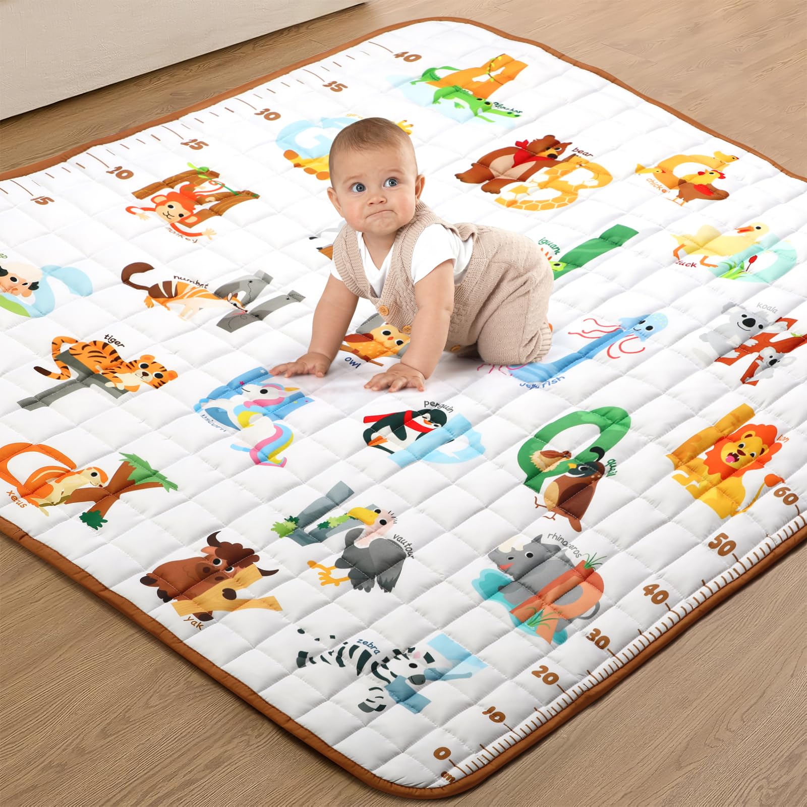 Percozzi Animal Baby Play Mat, ABC Alphabet, Words and Shapes Educational Learning & Fun, 50" X 50" Baby Playpen Mat, Animal Toddler Play Mat,