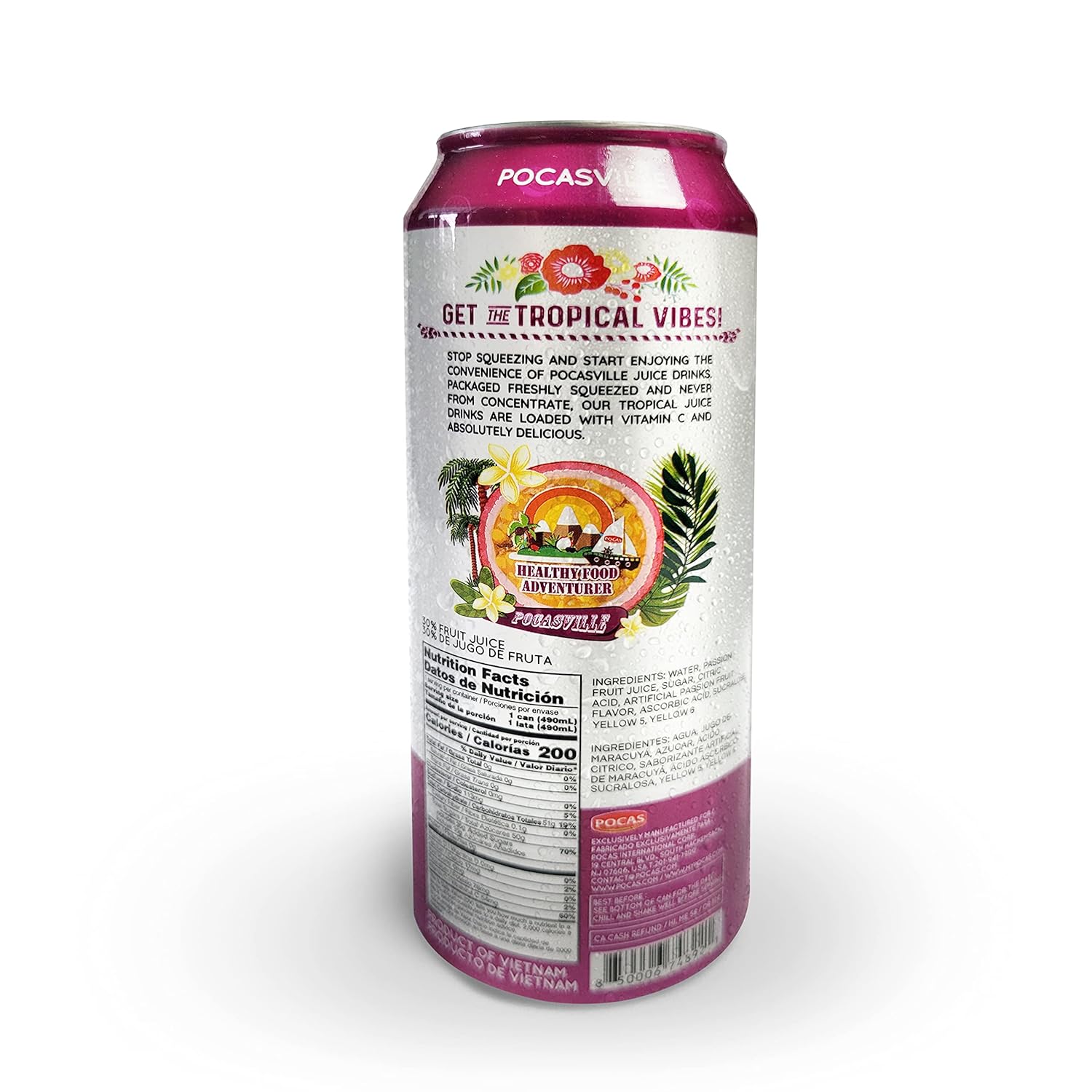 Pocasville Fruit Juices, Squeezed not form Concentrate, 16.5 Fluid Ounce Can (Passion Fruit, 6 Cans)