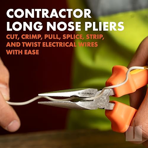 Miniatura 7 de Ullman Juego de 3 alicates aislados para electricistas y contratistas, incluye alicates de corte lateral de 8 pulgadas, 7 pulgadas de nariz larga y