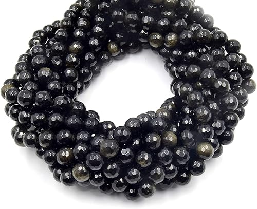 Cuentas de obsidiana dorada facetadas Cuentas de piedra preciosa de acabado redondo negro brillante dorado 0.157 in, 0.236 in, 0.315 in, 0.394 in,
