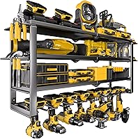 Spampur Power Tool Organizer Wall Mount: 4-Tier Rack with 6-Outlet Charging Station, 8 Drill Holders, 420LB Garage Storage