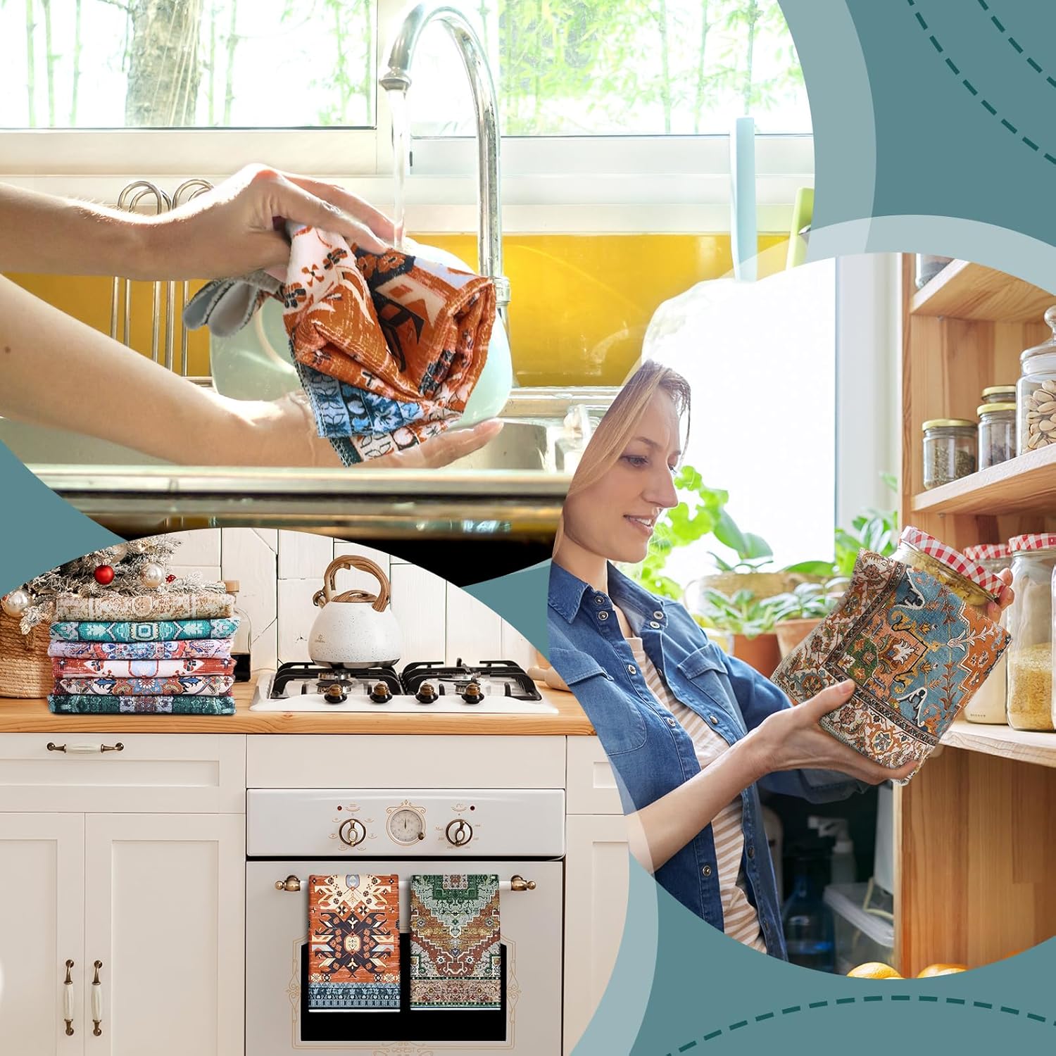 Kinlop 6 Pcs Linen Tea Towels for Kitchen, Baking, Home Decor - Boho Tribe Style, Small - Image 6