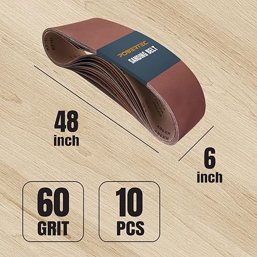 Miniatura 2 de POWERTEC 110170 - Cinturones de lijado de 6 x 48 pulgadas, correa de lijado de óxido de aluminio de grano 60, papel de lija premium, paquete de 10