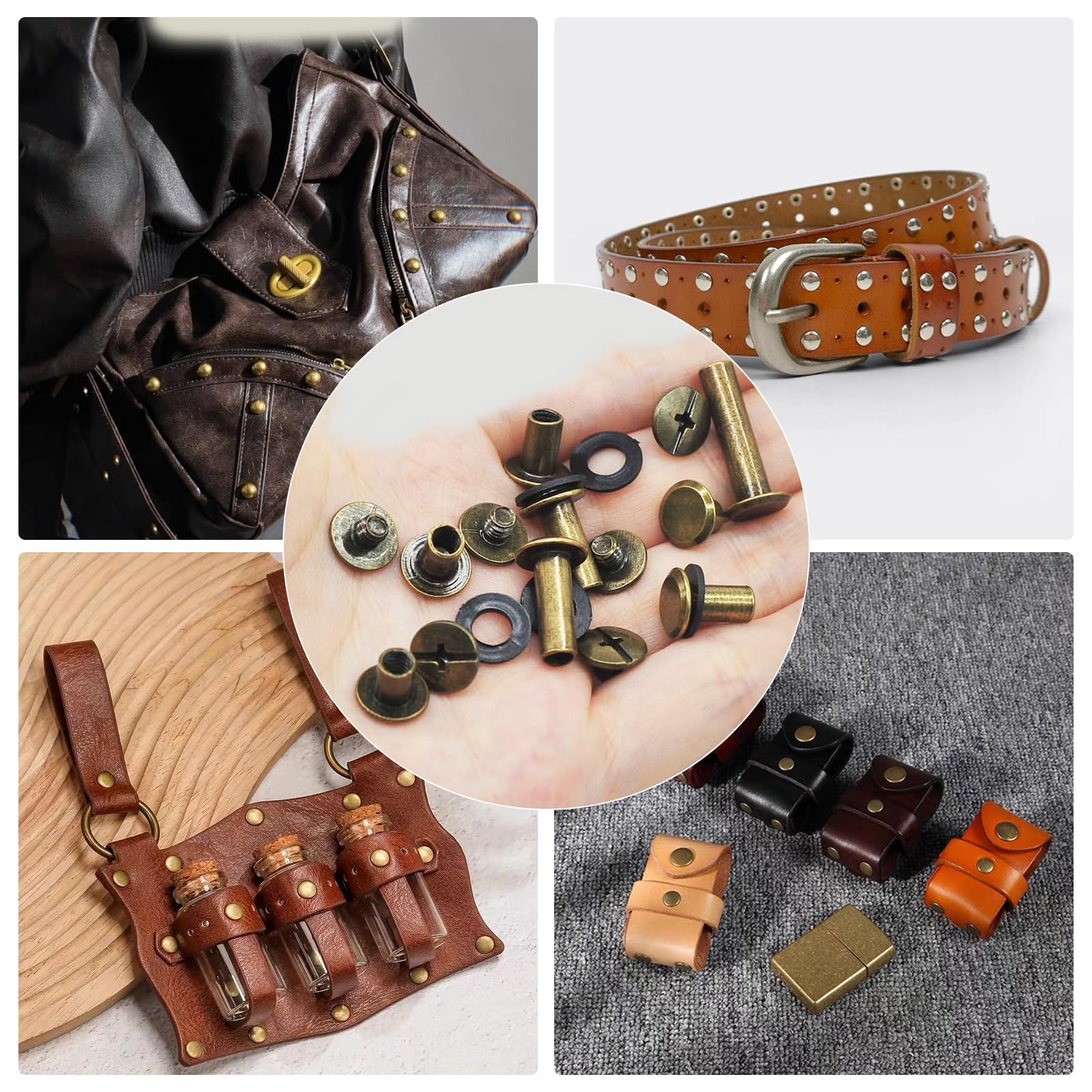 Rivetti a Vite,12 pezzi Rivetti ad Anello D,Rivetti con Bottoni Rivetti Stud con Fibbia ad Anello per Borse Cinture Bracciali in Pelle Scarpe Stivali Borse