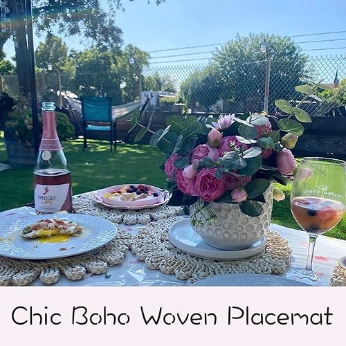 Miniatura 10 de Juego de 4 manteles individuales tejidos redondos y naturales de 13 pulgadas, manteles individuales de mimbre, manteles individuales de ratán,