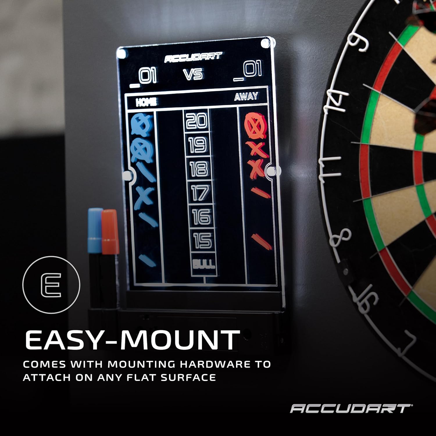 Accudart LED Dart Scoreboard - High-Vis Display - No Mess Design - Includes 1 Wipe and 2 Dry Erase Markers
