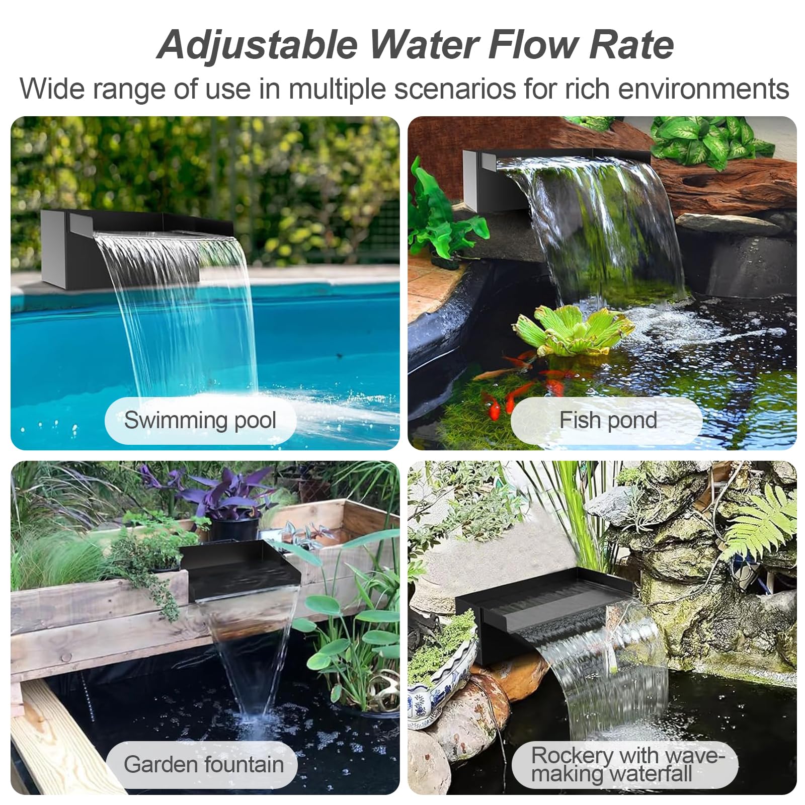 Wasserfall Set 30 cm 304 Edelstahl 45W 3000 L/h Pumpe 3m Schlauch