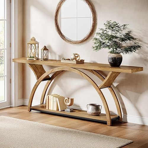 Tribesigns Mesa consola de 70.87 pulgadas, mesa industrial para sofá detrás del sofá con 2 niveles de estantes de almacenamiento para sala de estar,