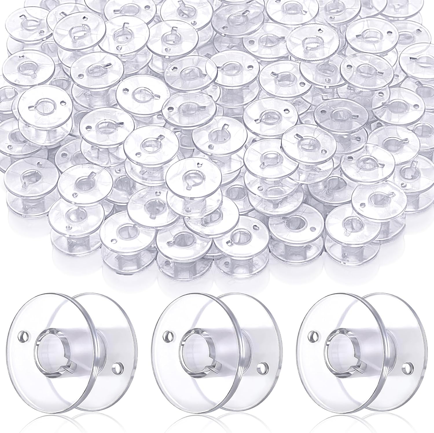 Lounsweer 1000 Pcs Plastic Bobbins for Sewing Machine, 0.39 x 0.79 Inch Transparent Sewing Bobbins Bulk for Thread Embroidery Spool Parts Machines