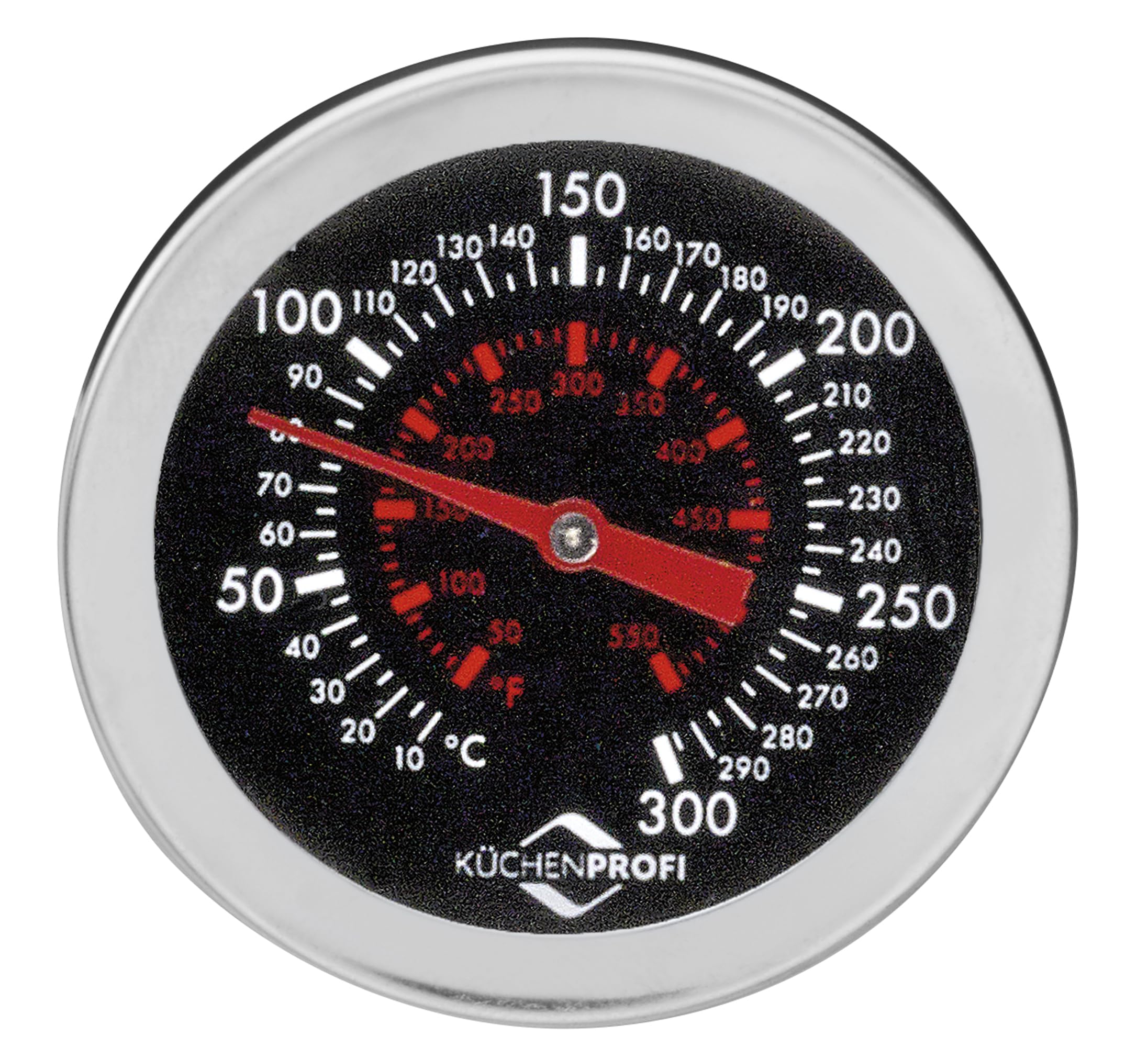 Küchenprofi Termometro per friggere in acciaio inox con pratica clip, termometro da cucina, termometro per barbecue, termometro analogico, scala 0-300 °C leggibile in °C e °F, 21,2 cm