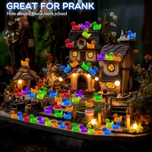 Miniatura 5 de Barydat 1000 piezas de mini pato de resina que brilla en la oscuridad, pequeño pato luminoso a granel para ocultar bromas, ideas de bricolaje,