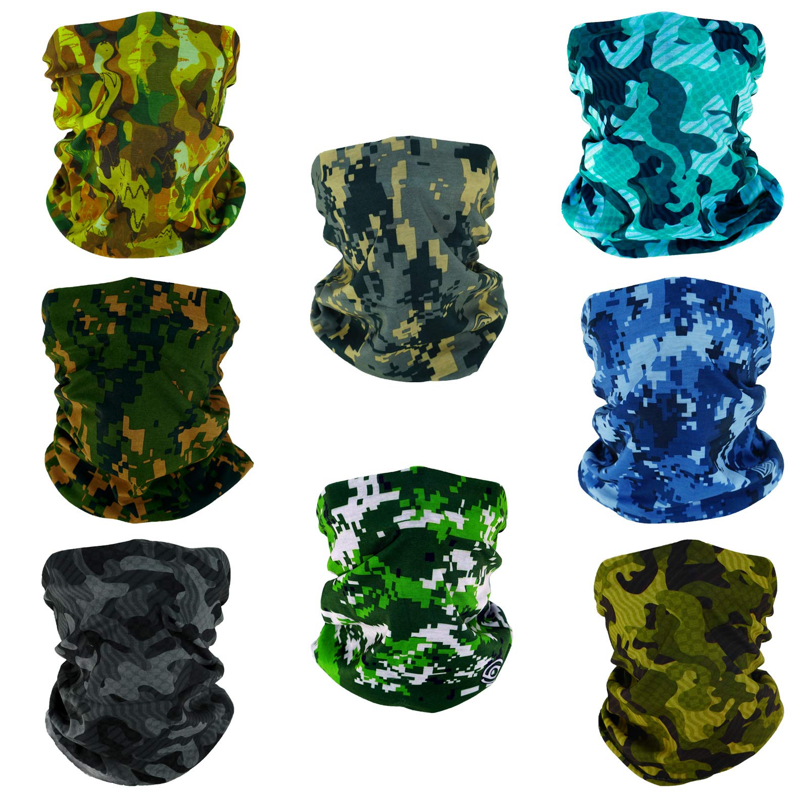 Smehcf Unisex 8X New Digital Camo Face Mask 8 Novelty Seamless Bandana Balaclava Face Cover Mask Shield Neck Gaiter Reusable Breathable Dustproof Windproof Marsh Forest Ocean Digital Camo Camouflage