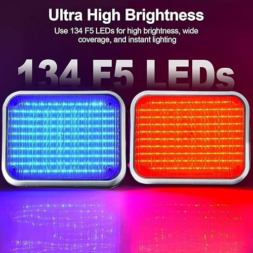 Miniatura 3 de QTEATAK Luz estroboscópica LED de advertencia DC12V, luz de alarma rectangular ultra brillante, parpadeo rojo y azul con borde para ambulancia,