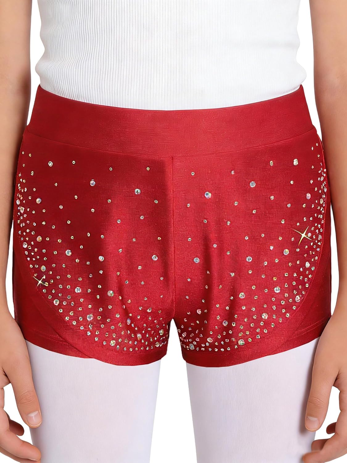 Jugaoge Girls Rhinestone Athletic Gymnastics Shorts Sparkle Ballet Dance Tumbling Shorts Hot Pants Dancewear