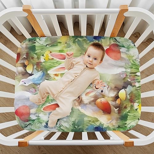 Miniatura 7 de Kigai Fitted Crib Sheet for Boys Girls,Funny Bunny Jersey Knit Baby Sheet for Standard Crib and Toddler Bed Mattresses, Cozy Soft Breathable, 28 x