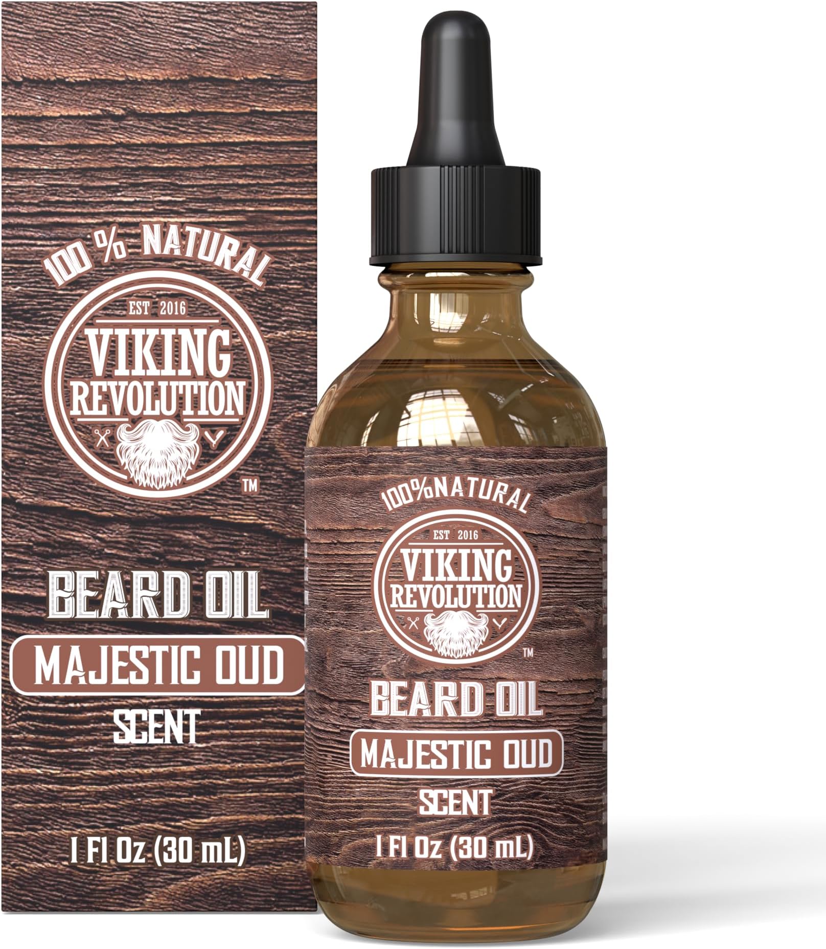Viking Revolution Majestic Oud Beard Oil for Men - Natural Mens Beard Oil with Argan Oil and Jojoba Oil - Beard Softener, Strengthens and Moisturizes - Beard Conditioner for Men (Majestic Oud,1 Pack)