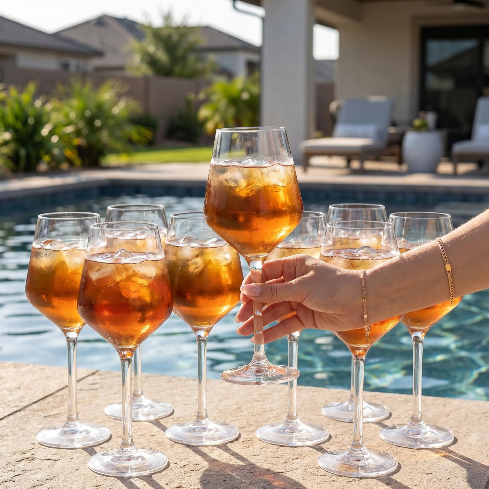 Khen Copas de vino irrompibles con tallo, acrílico Tritan | Juego de 8 | Vasos de cristal de estilo europeo, 18 onzas con tallos aptos para lavavajillas, plástico inastillable, sin BPA, reutilizable,