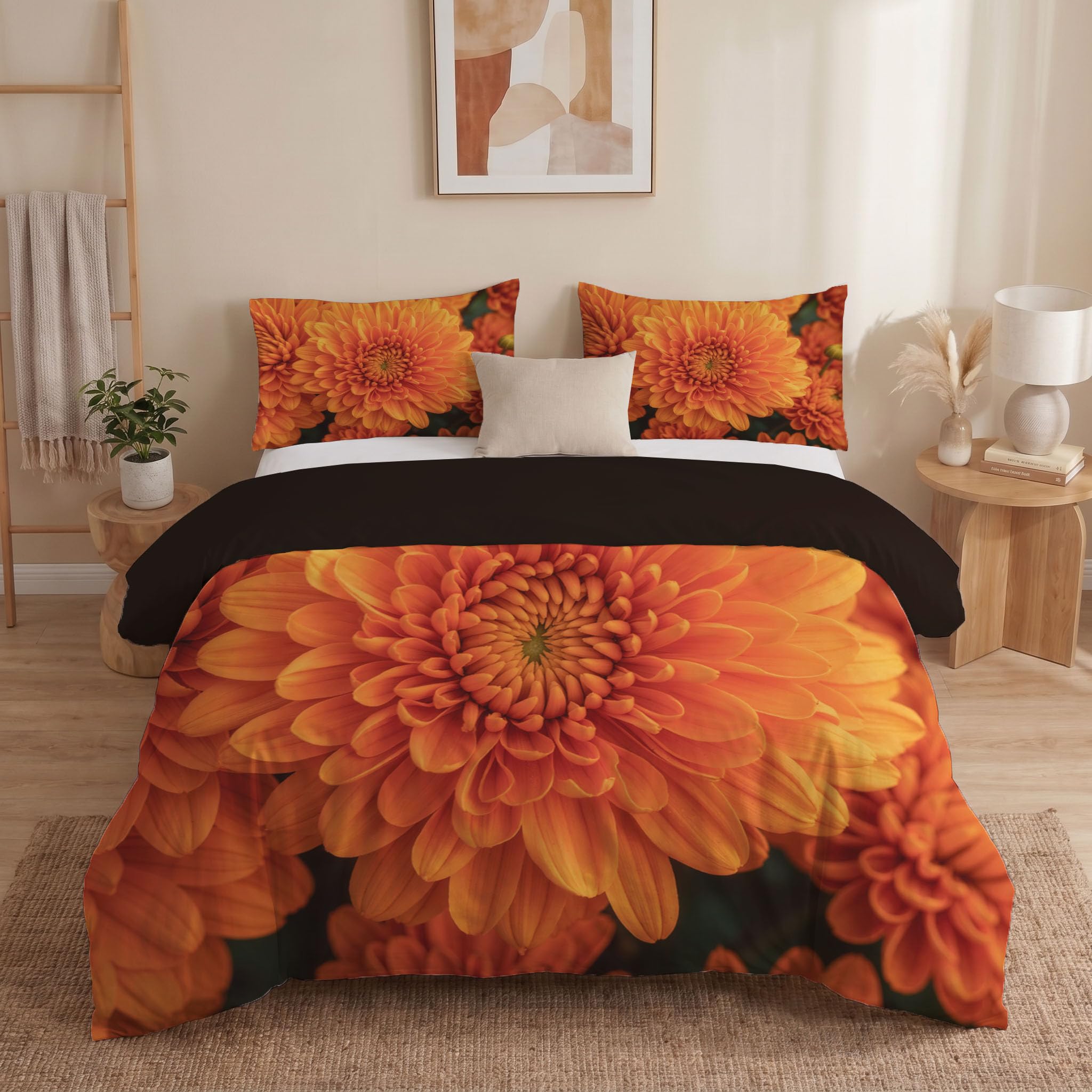 Housse de couette 220x240cm avec 2 taies d'oreiller microfibre respirante orange
