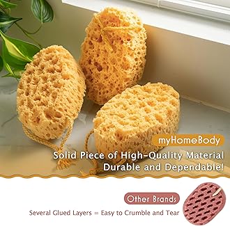 myHomeBody Bath Sponge, Foam Loofah Sponge, Body Sponge for Shower - Large Size, Lots of Lather, Oval, 3 Pack